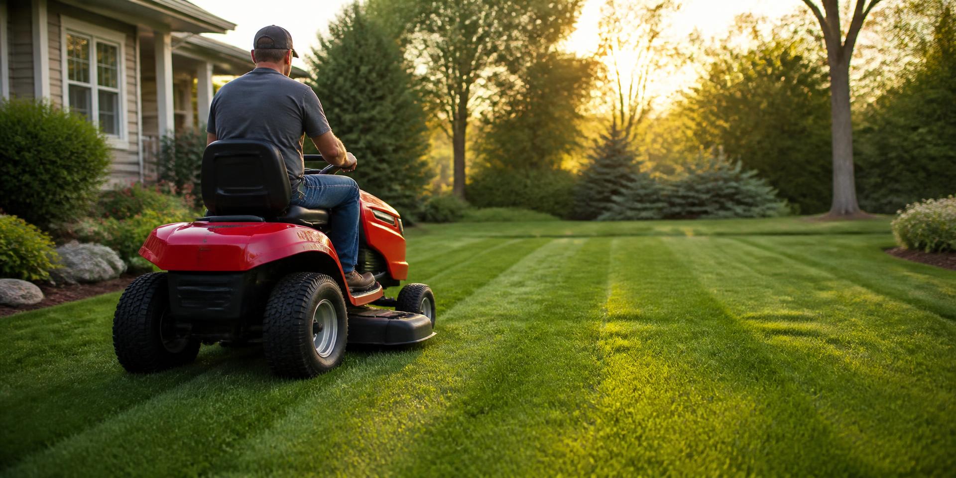 Homeowner mowing a residential lawn on a red CRAFTSMAN riding mower